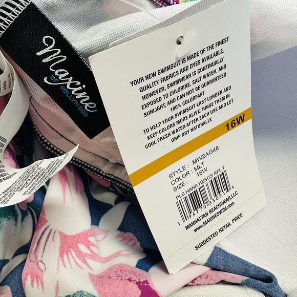 New Maxine of Hollywood Floral High Neck Double Ruffle Tankini Swim Top Size 16W - Picture 9 of 12